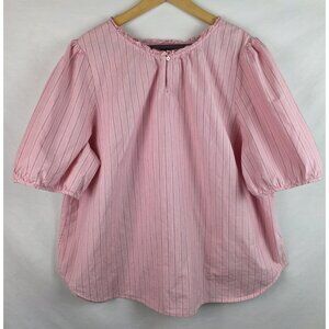 Talbots Womens Shirt Plus Size 3X Pink Striped Short Sleeve Ruffle Blouse Top